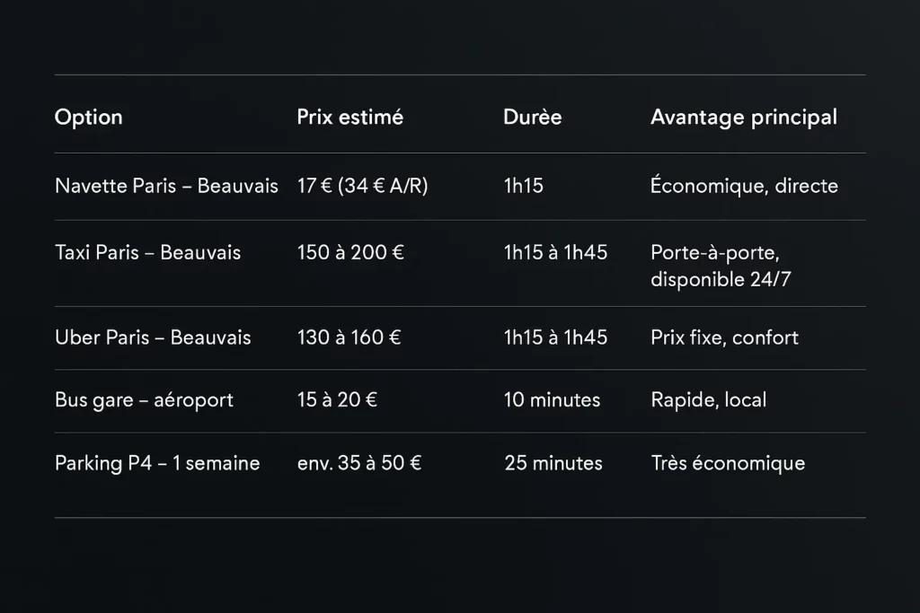 tarif d’un taxi pour l’aéroport de Beauvais 60
